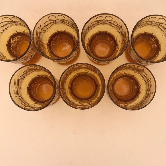 VTG Libbey Amber Daisy Country Garden 5" Beverage Glasses Set of 7 - Picture 2 of 8